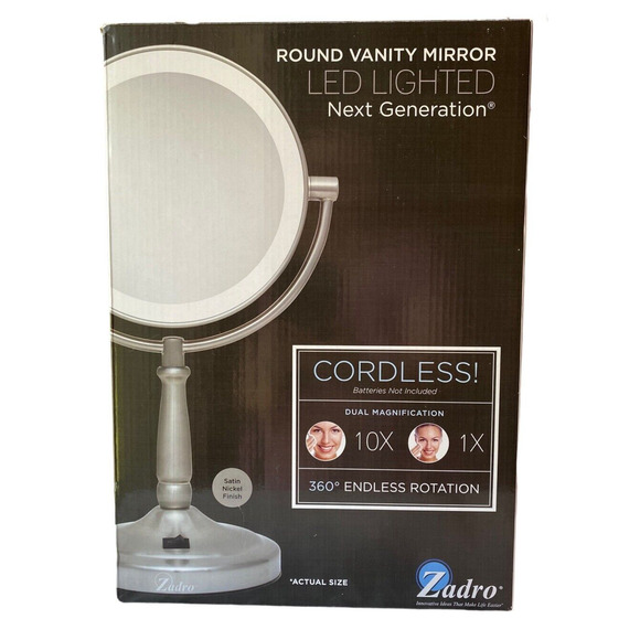 Zadro Round LED Variable Lighted Vanity Cordless 10X Beauty Make Up Mirror - Picture 1 of 12